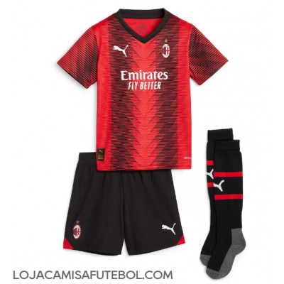 Camisa de Futebol AC Milan Rafael Leao #10 Equipamento Principal Infantil 2023-24 Manga Curta (+ Calças curtas)